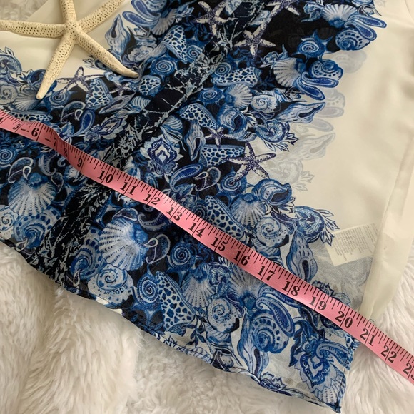 WHBM 100% poly sheer blue Seashell design Sheer button up blouse NWT siz… - Picture 10 of 11